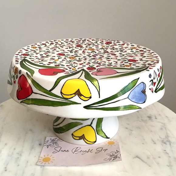 Anthropologie Mud Fairy Blooming Hearts Cake Stand Glazed Stoneware Floral NWT - Picture 6 of 11